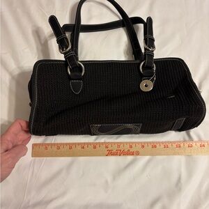 The Sak Black Woven Satchel Handbag Leather Trim Top Zip